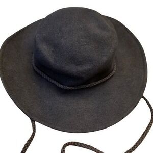 Arlin Vintage‎ Black 100% Wool Wide Brim Felt Hat Chin Strap Sombrero Cowboy USA